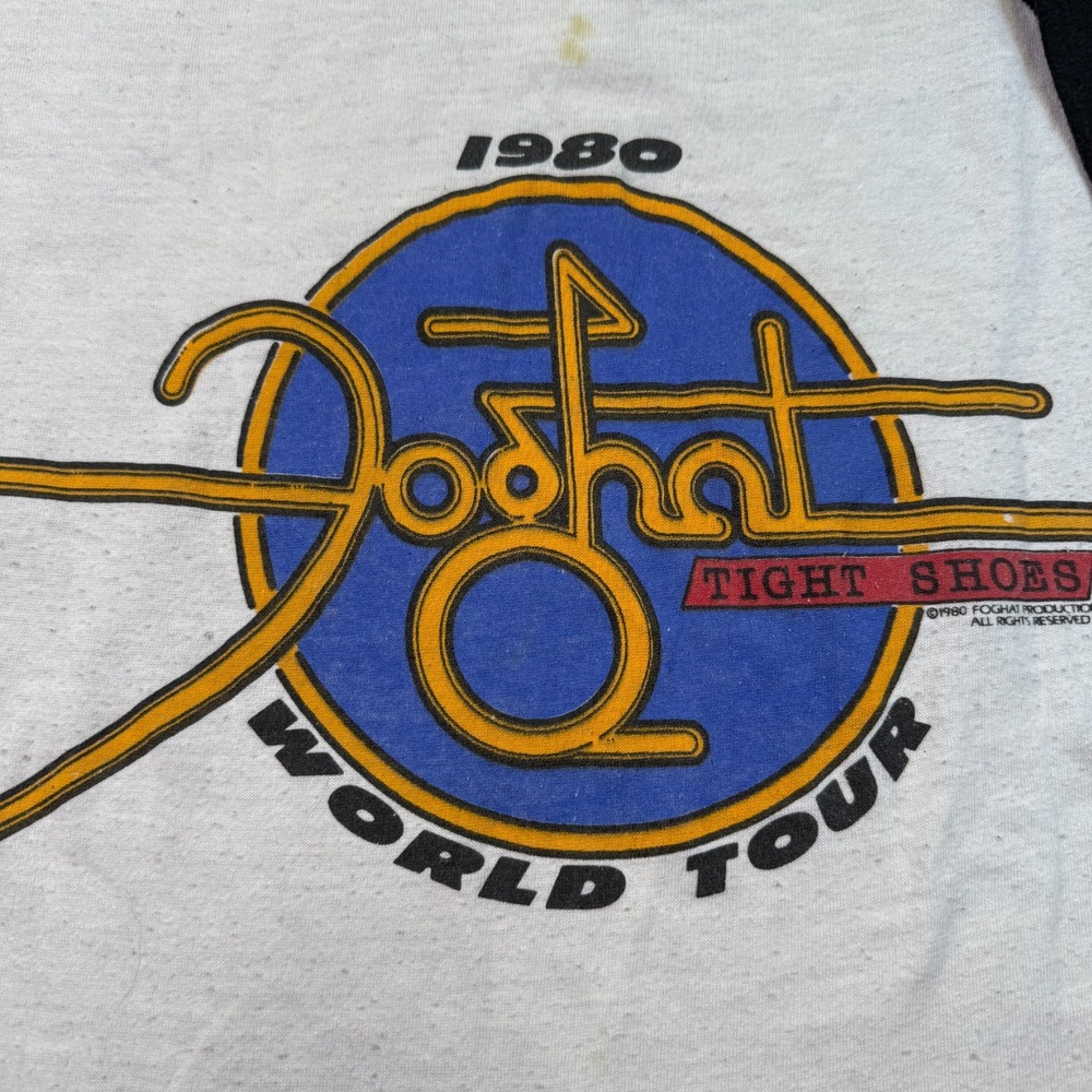 VTG 80's FOGHAT Tight Shoes World Tour‎ Raglan Shirt Sz M/L WORN Stains Look - Picture 2 of 12